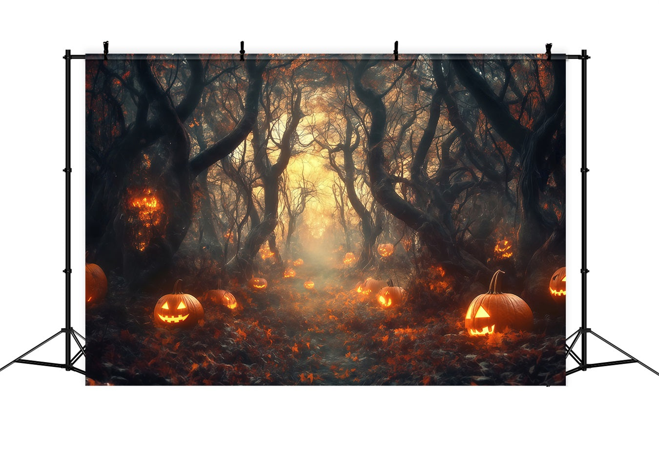 Halloween-Friedhof-Fotohintergrund leuchtender Jack O'Lantern-Waldweg Halloween-Fotokulissen TWW58-33