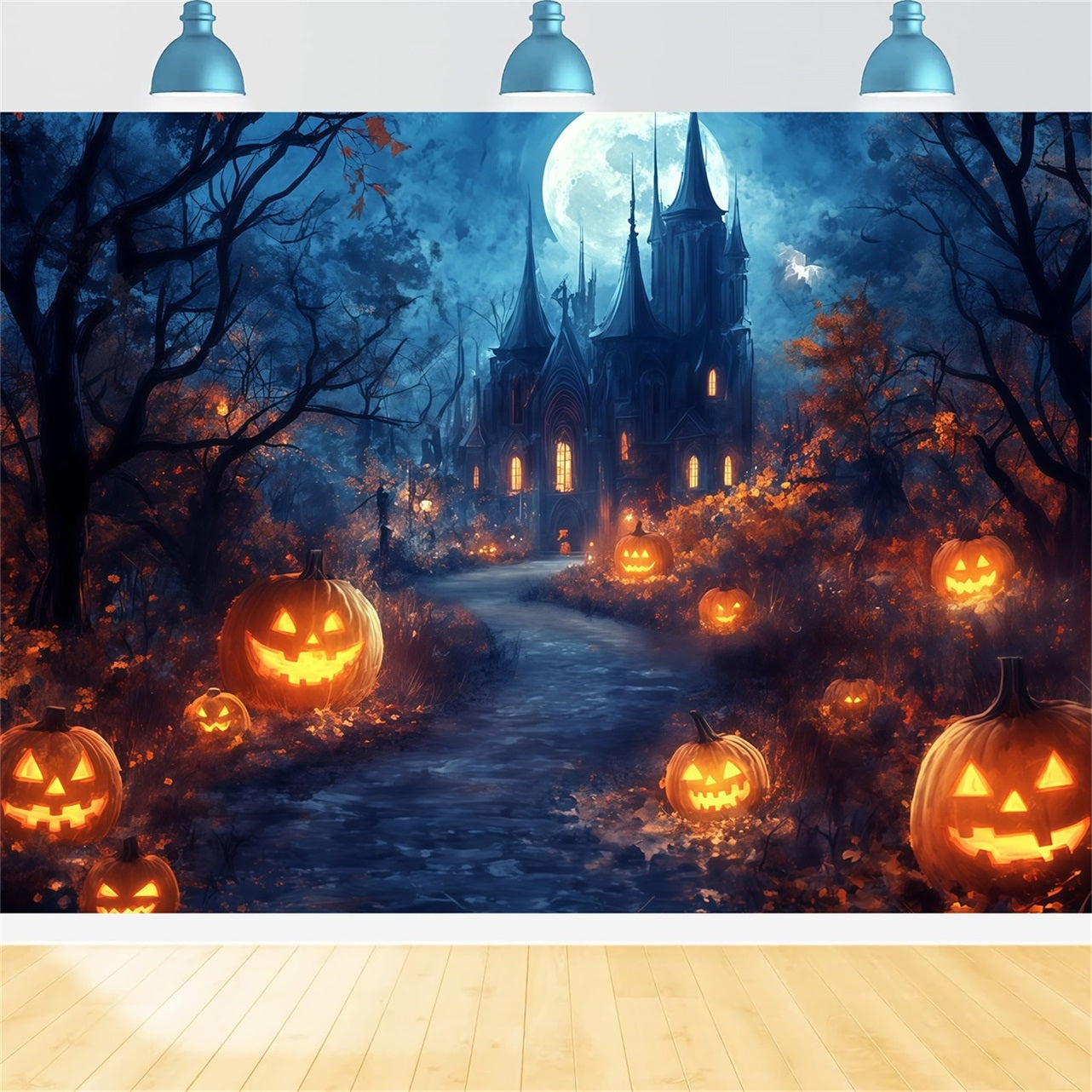 Halloween Moonschein Weg zum Kürbis Spukschloss Gruselige Halloween Kulisse TWW58-39