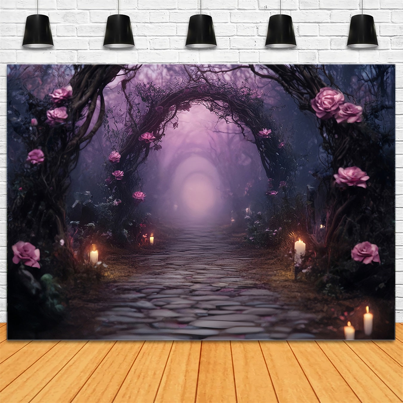 Halloween Verwunschener Rosenbogen mit Kerzenlicht Halloween-Fotohintergrund TWW58-5