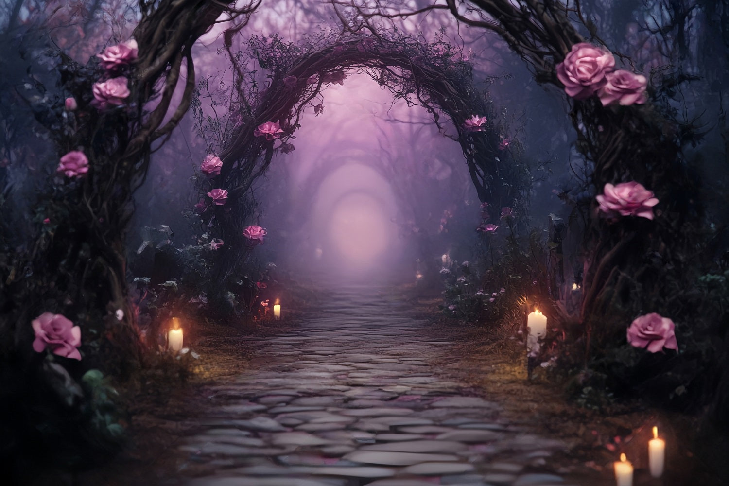 Halloween Verwunschener Rosenbogen mit Kerzenlicht Halloween-Fotohintergrund TWW58-5