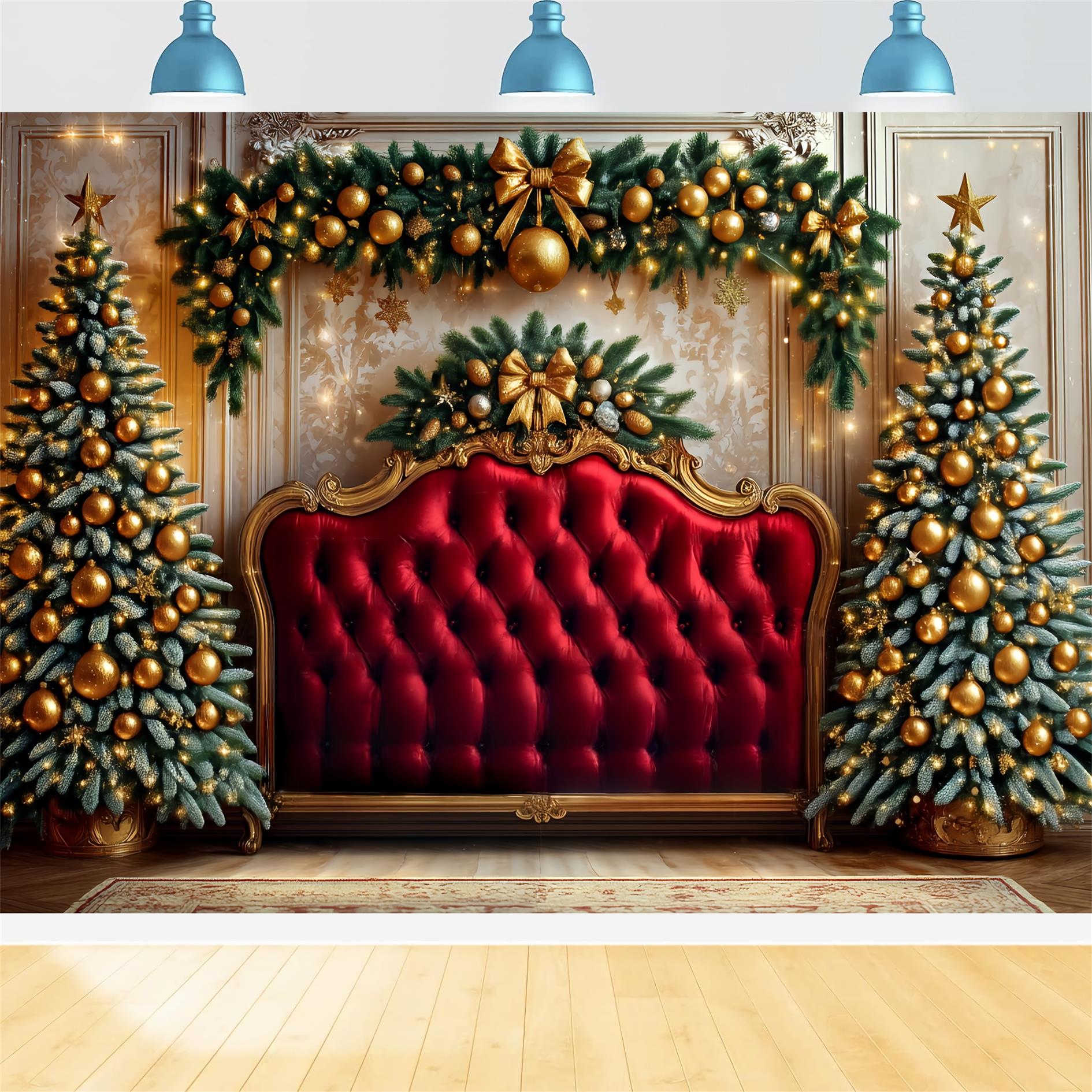 Kopfteil Fotohintergrund Goldene Ornamente Roter Samt WeihnachtsFotohintergrund-Ideen TWW59-104