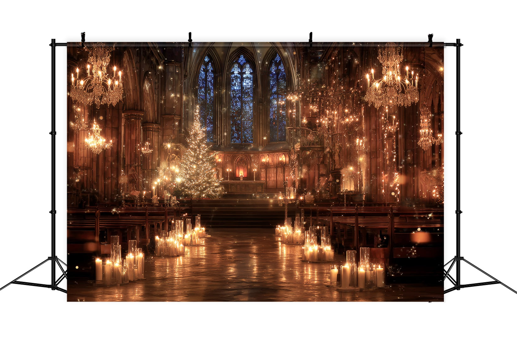 KirchenFotohintergrund Goldene Kerzenlicht-Kathedrale Magische Weihnachtsfotografie-Hintergründe TWW59-114