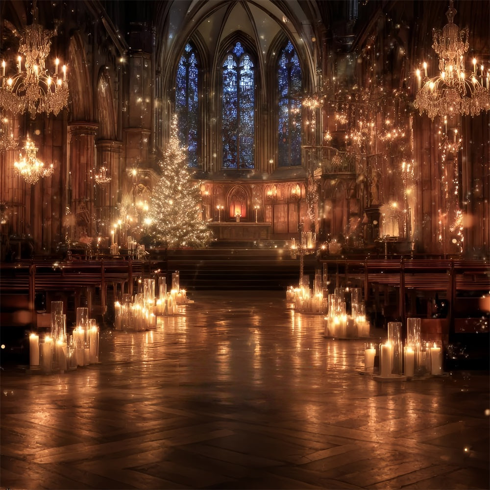 KirchenFotohintergrund Goldene Kerzenlicht-Kathedrale Magische Weihnachtsfotografie-Hintergründe TWW59-114