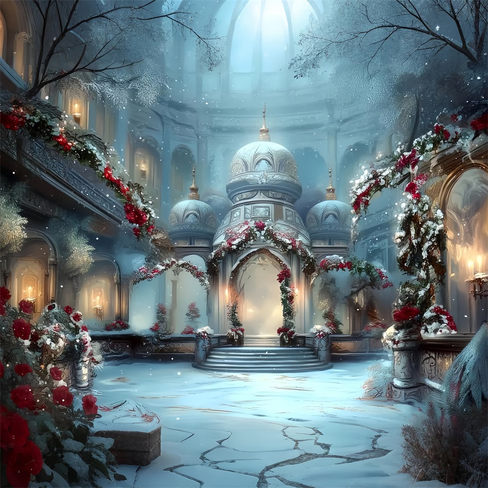 KirchenFotohintergrund Verschneiter Palast Winter Eleganz Weihnachtsfotohintergründe TWW59-115