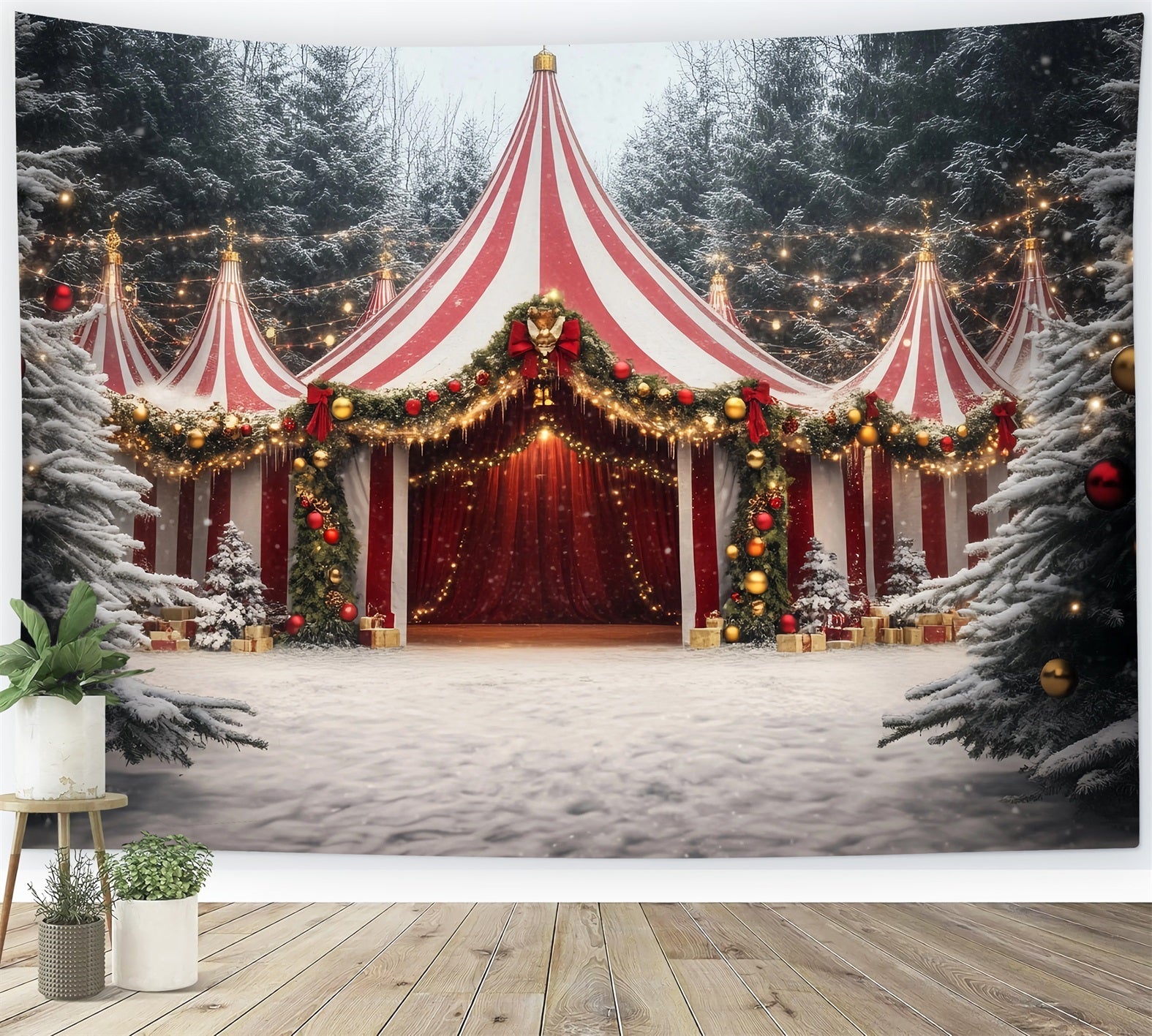 Karnevalszelt-Fotohintergrund Weihnachtsgirlande Festliches Zelt Fotografie Zirkus-Fotohintergrund TWW59-14