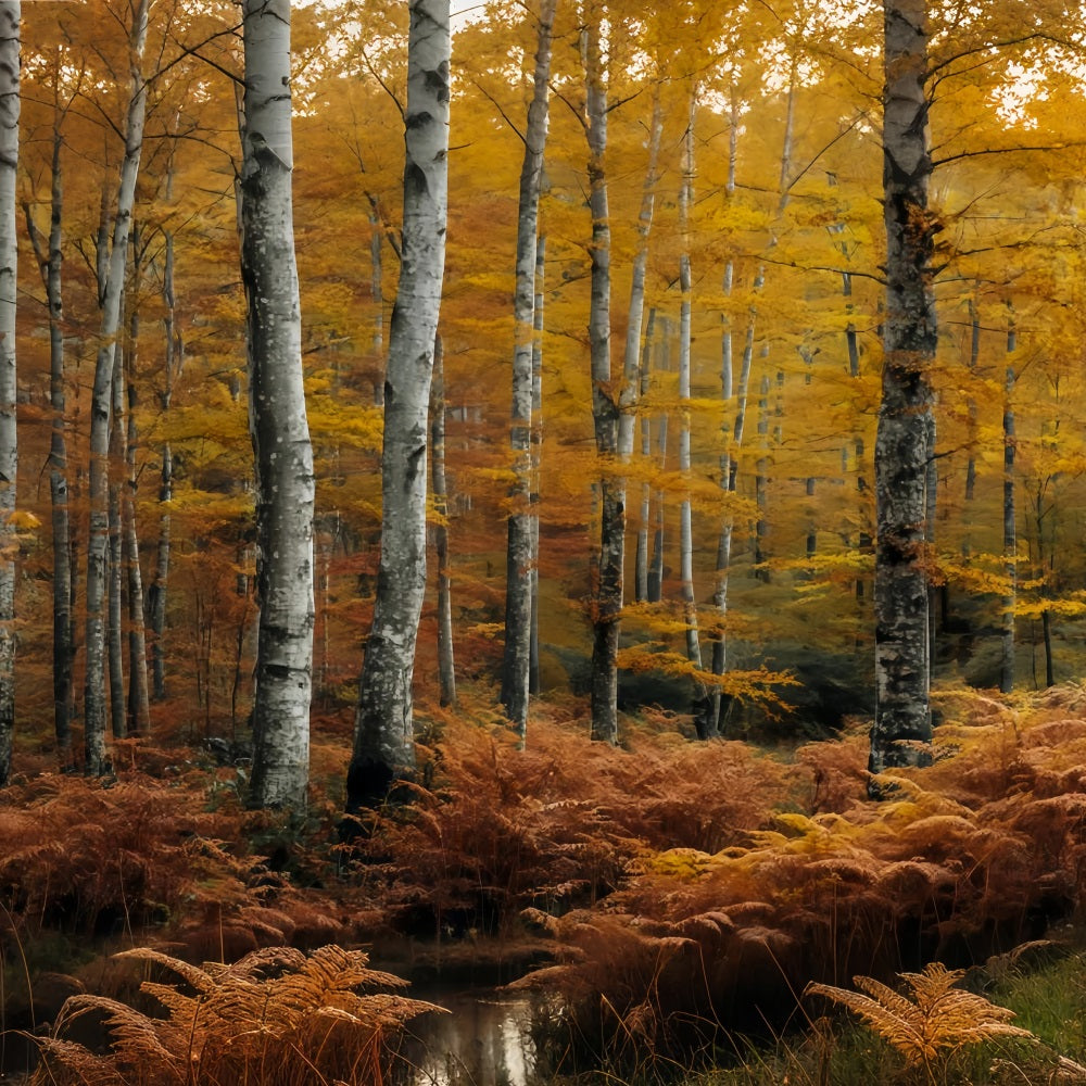 Herbstwald-Fotohintergrund Goldener Herbst Birkenwald Waldszene-Fotohintergrund TWW59-149