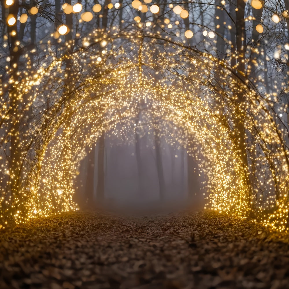 Nachtwaldhintergrund Goldene Lichter Verzauberter Bogen Fantasiewald-Fotohintergrund TWW59-154