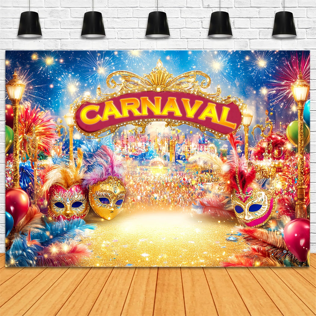 Maskenkarneval-Fotohintergrund Goldene Masken Feuerwerk Karneval-Fotohintergrund TWW59-17