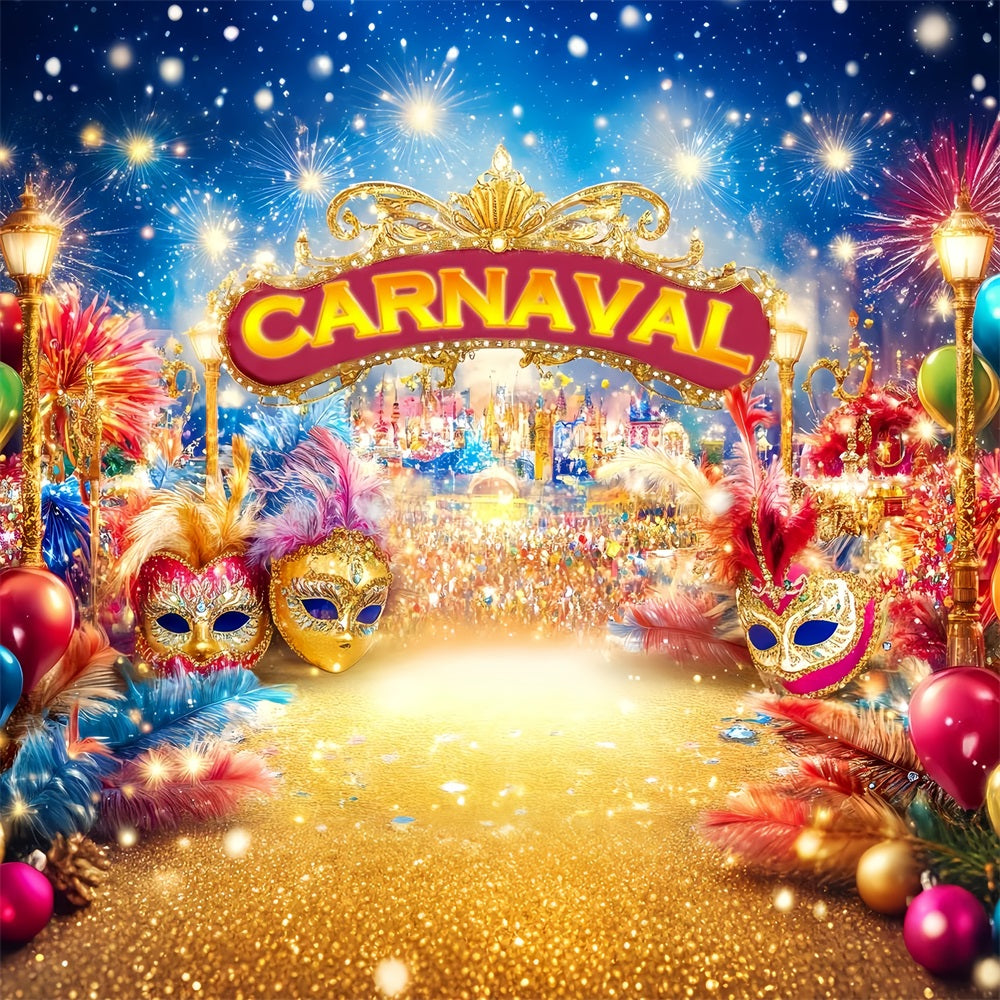 Maskenkarneval-Fotohintergrund Goldene Masken Feuerwerk Karneval-Fotohintergrund TWW59-17