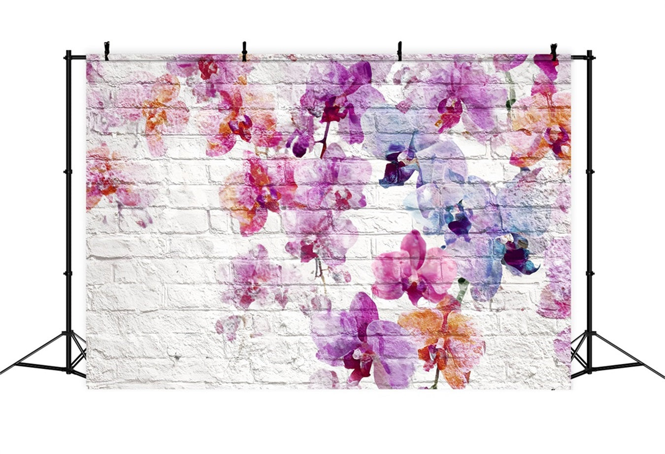 Ziegelstein-Kulissen Weiße Wand Aquarell Orchideenmuster Ziegelsteinwand-Kulisse TWW59-182
