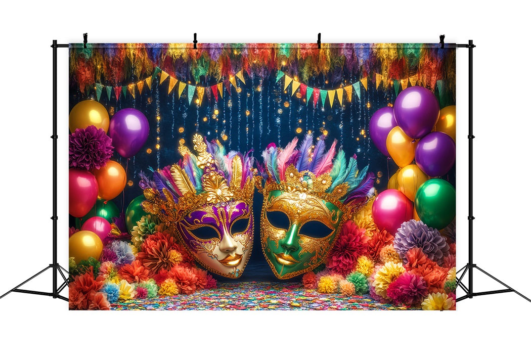 Maskenkarneval-Fotohintergrund Bunte Ballons Federverzierter Maskenball Karneval-Fotohintergrund TWW59-19