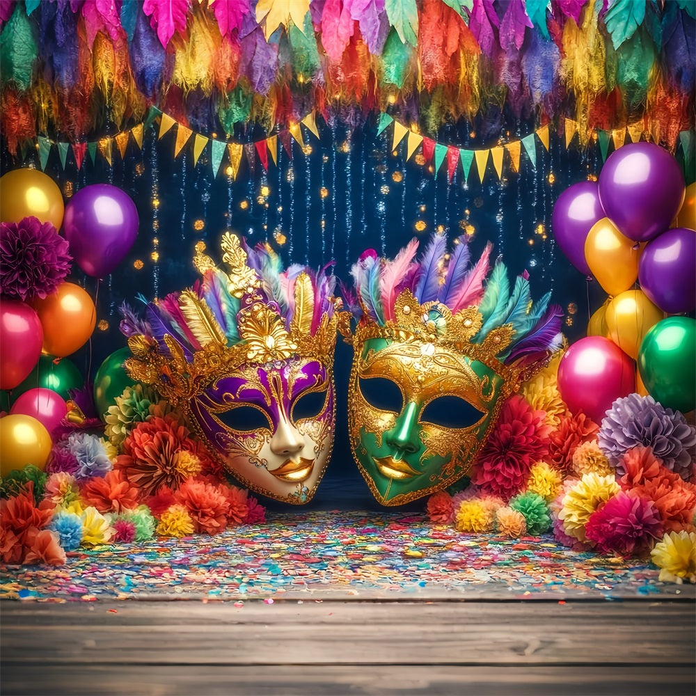 Maskenkarneval-Fotohintergrund Bunte Ballons Federverzierter Maskenball Karneval-Fotohintergrund TWW59-19