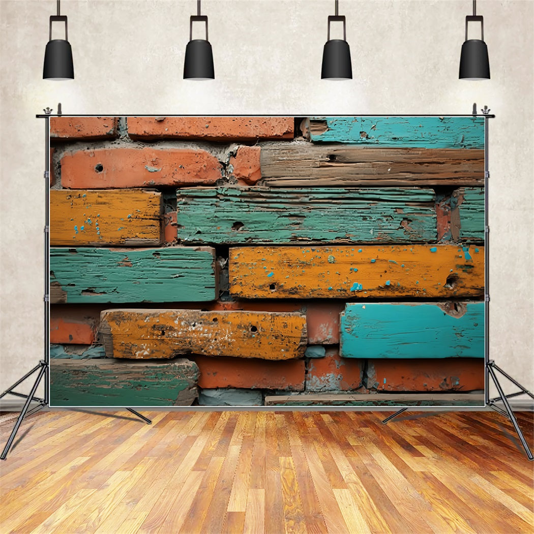 Ziegelhintergründe Verwitterte bemalte Holzwand Ziegelwand-Fotohintergrund TWW59-194