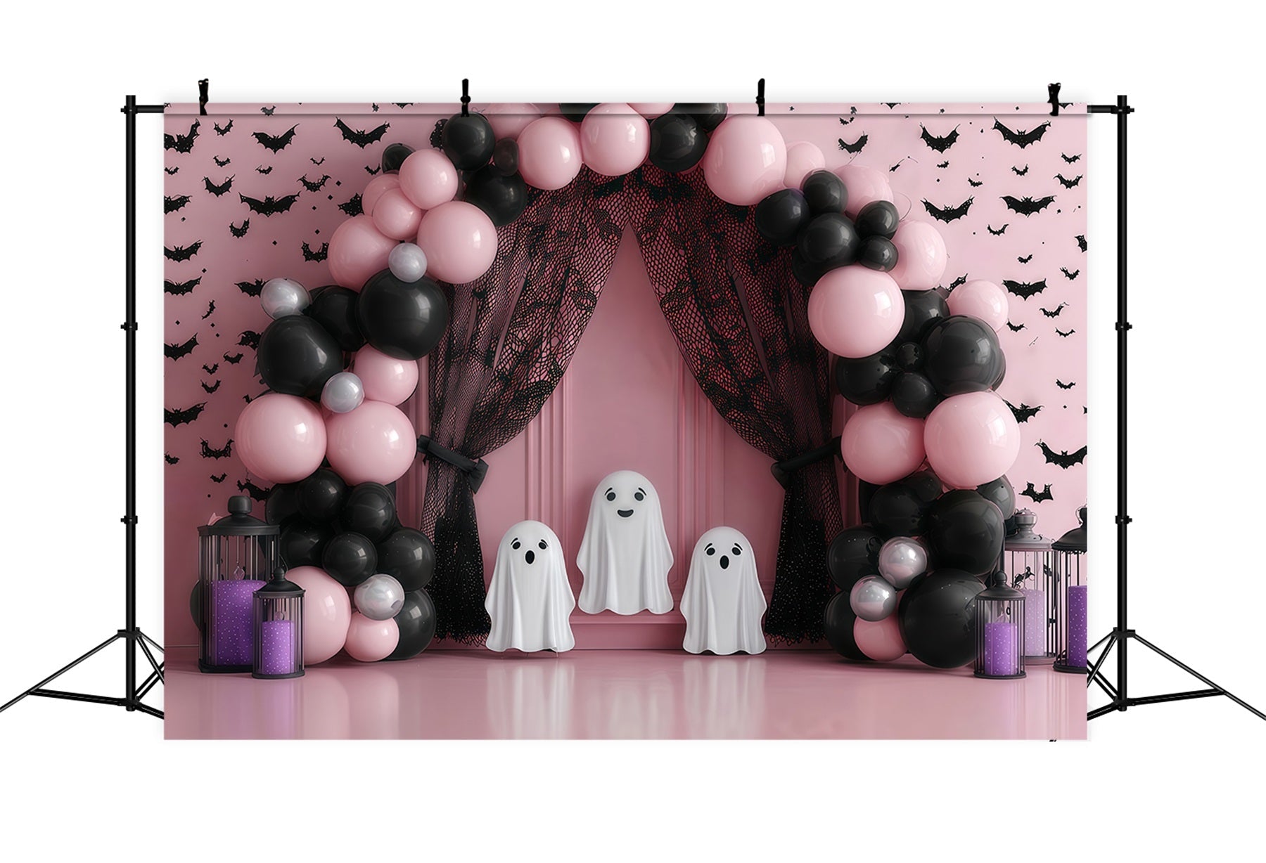 Cake Smash-Fotohintergrund Rosa Geisterballonbogen Smash Cake-Fotohintergrund TWW59-210