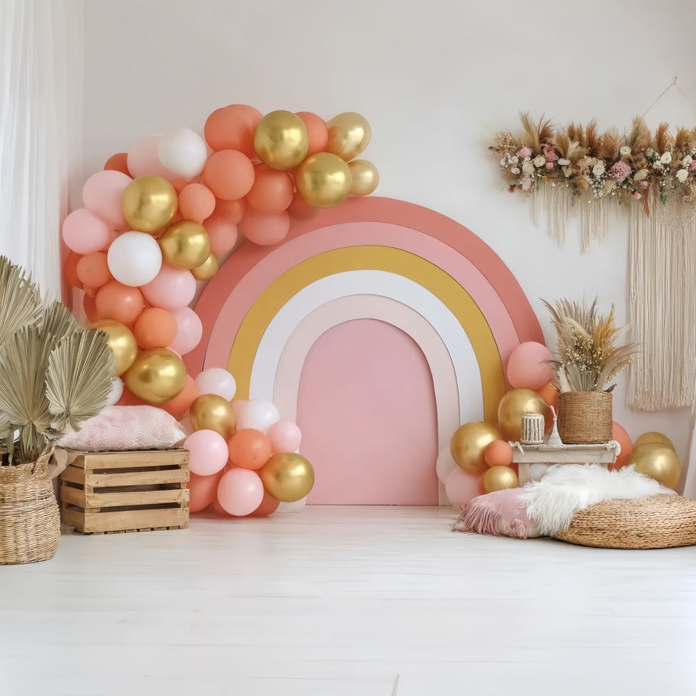 Cake Smash-Studiohintergründe Goldener Regenbogenballon-Aufbau Kuchenfotografie-Studiohintergründe TWW59-211