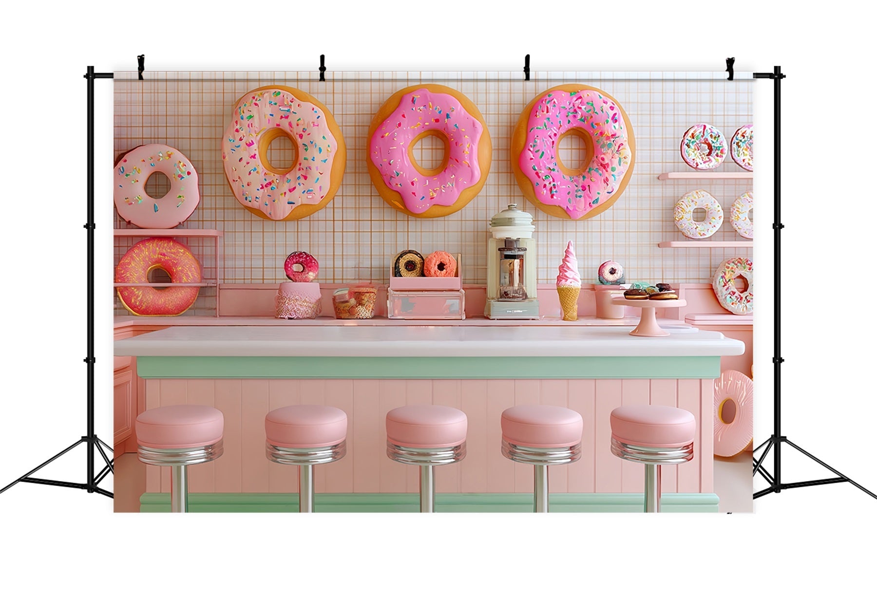 Cake Smash-Fotohintergrund Mädchen Rosa Donut Dessertbar Geburtstag Fotohintergrund TWW59-213