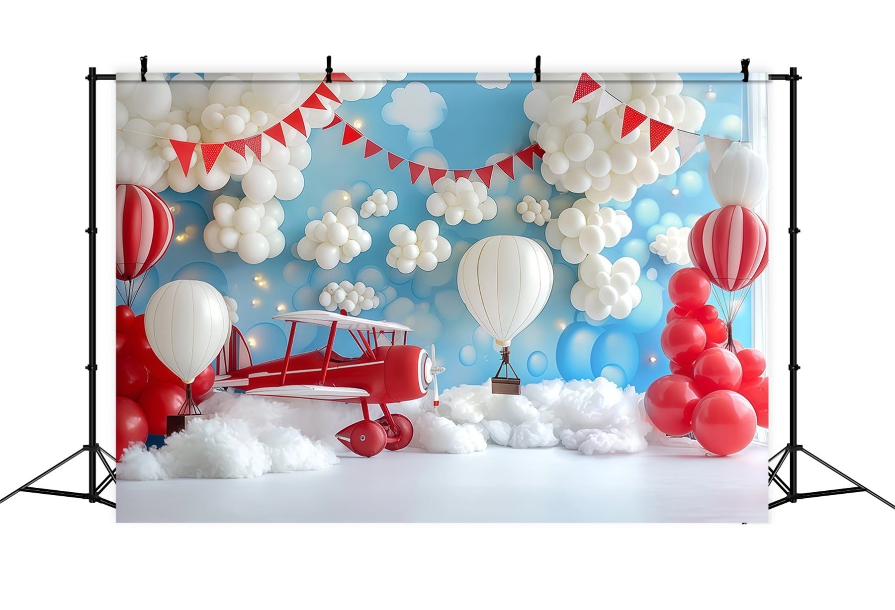 Cake Smash-Fotohintergrund Junge Flugzeug Ballon Wolke Abenteuer Happy Birthday Fotohintergrund TWW59-214