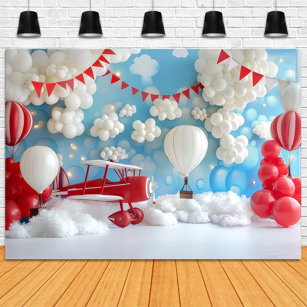 Cake Smash-Fotohintergrund Junge Flugzeug Ballon Wolke Abenteuer Happy Birthday Fotohintergrund TWW59-214
