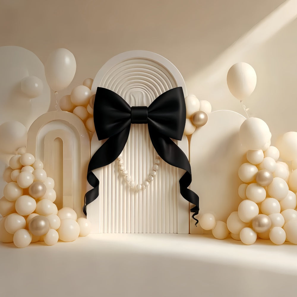 Cake Smash Fotohintergrund Elegante schwarze Schleife Perle Geburtstag Fotohintergrund TWW59-219