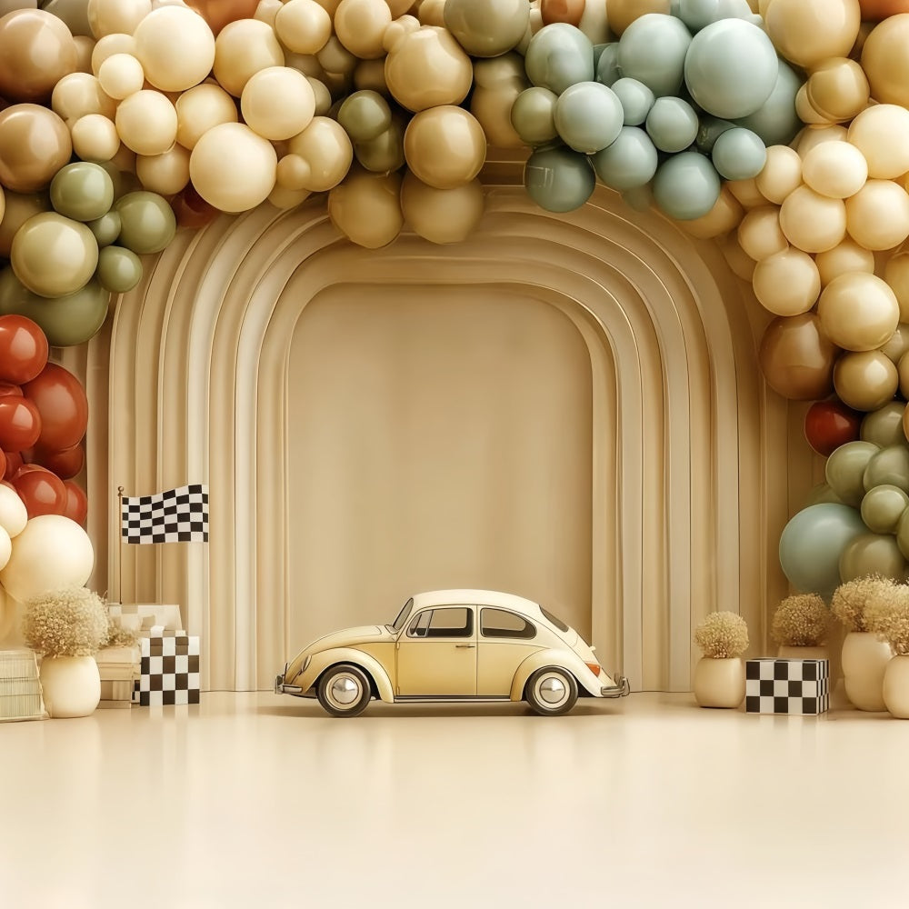 Kuchen-Smash-Fotohintergrund Oldtimer Ballonbogen Smash-Cake-Fotohintergrund TWW59-223