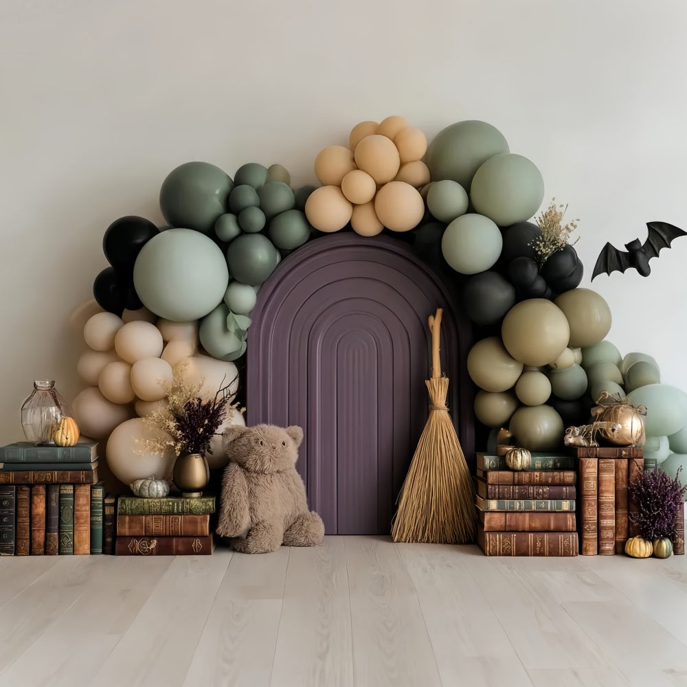 Cake Smash-Fotohintergrund Junge Hexe Teddy Ballon Bibliothek Geburtstag-Fotohintergrund TWW59-226