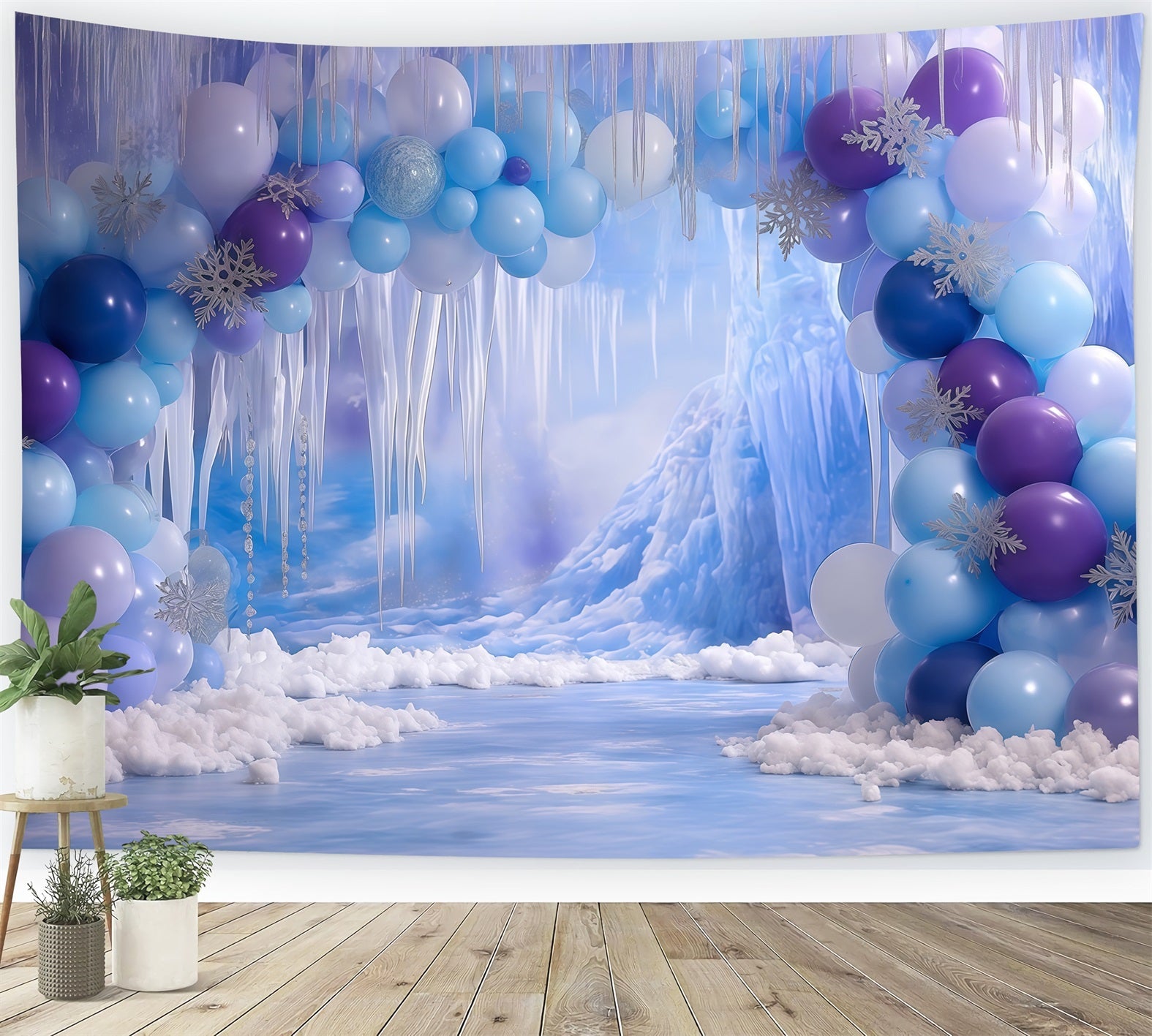 Cake Smash-Fotohintergrund Mädchen Frozen Eishöhle Fantasie Happy Birthday-Fotohintergrund TWW59-227