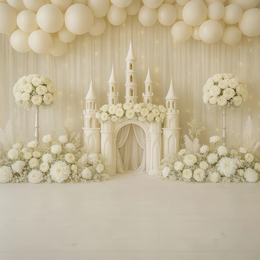 Cake Smash-Fotografie-Fotohintergrund Elfenbeinfarbenes Schloss Blumendream Geburtstag-Studiohintergründe TWW59-229