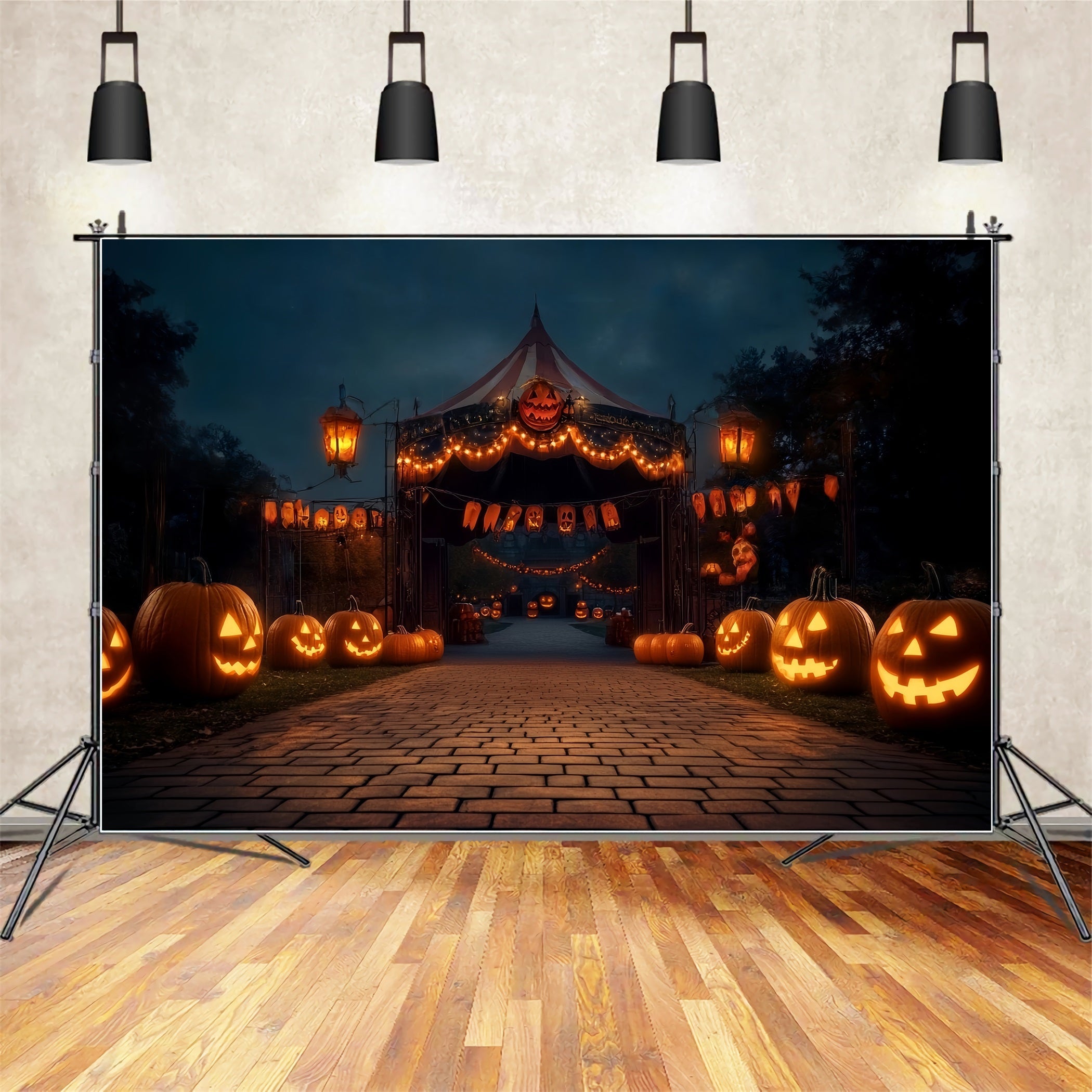 Halloween-Zirkus-Fotohintergrund Kürbislaterne Karneval Gruseliger Zirkus-Fotohintergrund TWW59-23