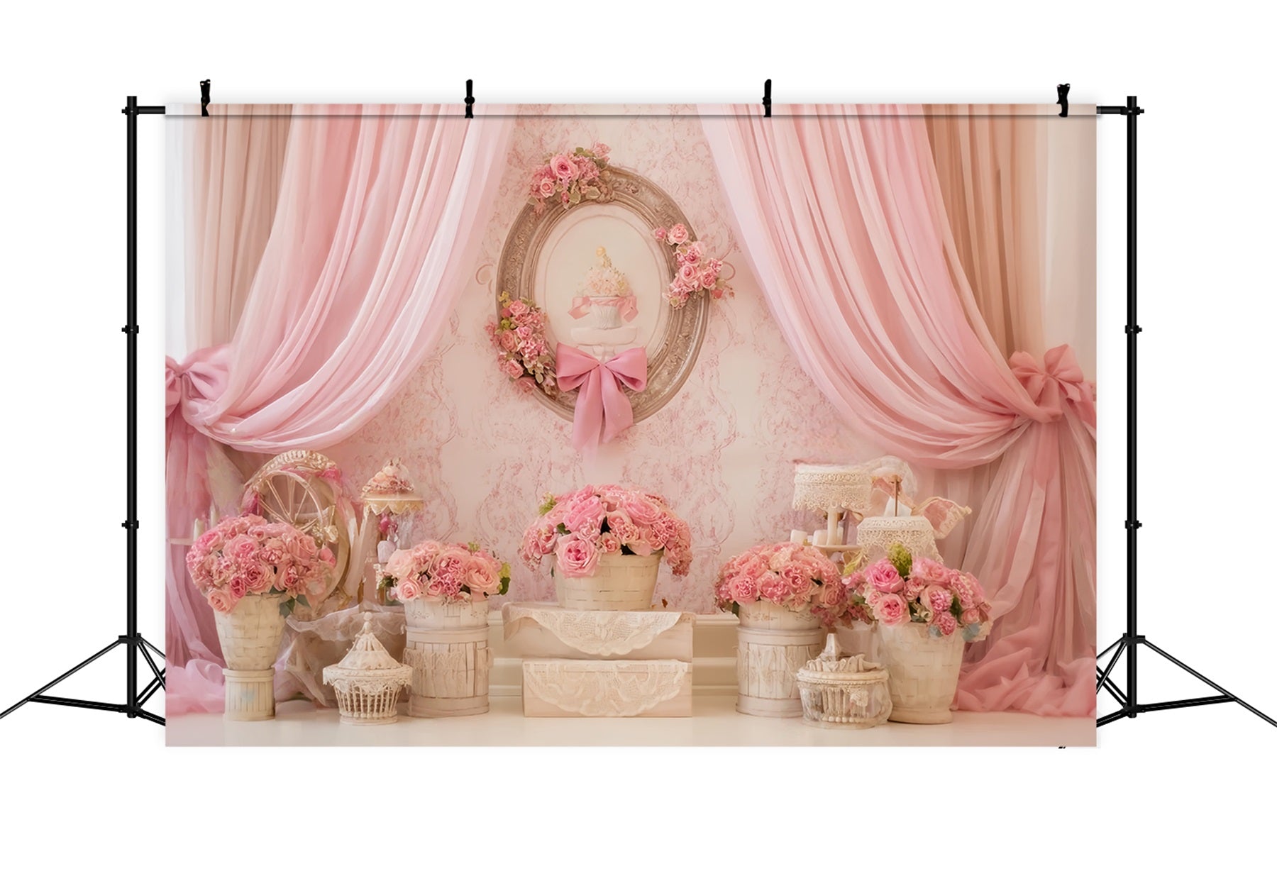 Cake Smash Fotohintergrund Rosa Blumen Vintage Eleganz Geburtstag Fotohintergrund TWW59-230