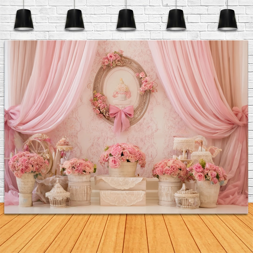 Cake Smash Fotohintergrund Rosa Blumen Vintage Eleganz Geburtstag Fotohintergrund TWW59-230