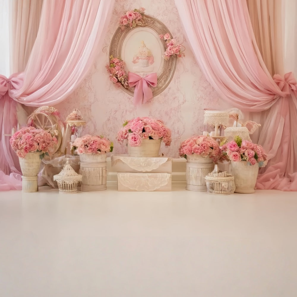 Cake Smash Fotohintergrund Rosa Blumen Vintage Eleganz Geburtstag Fotohintergrund TWW59-230