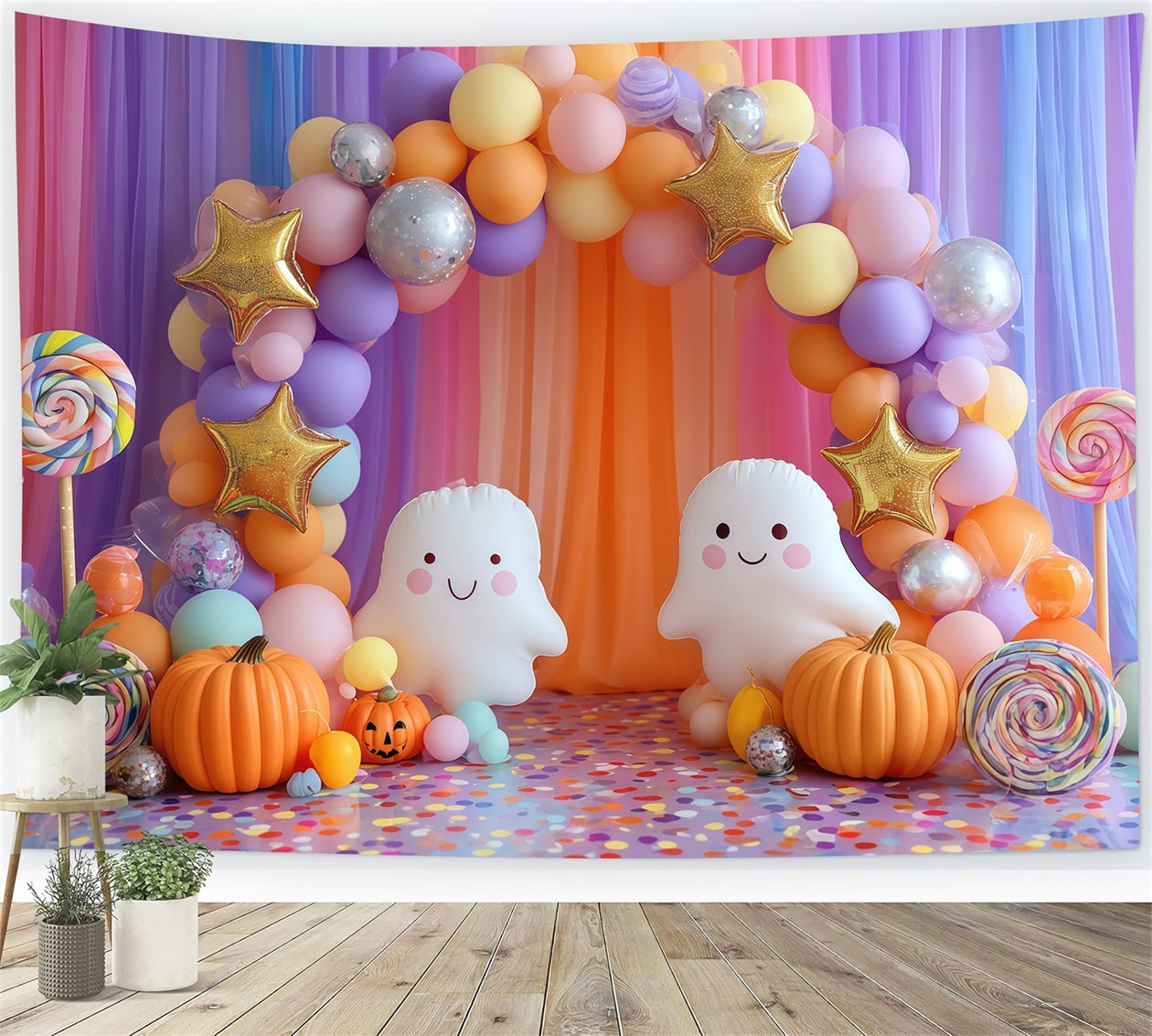 Cake Smash Studiohintergründe Bunte Süßigkeiten Geisterparty Happy Birthday Fotohintergrund TWW59-231