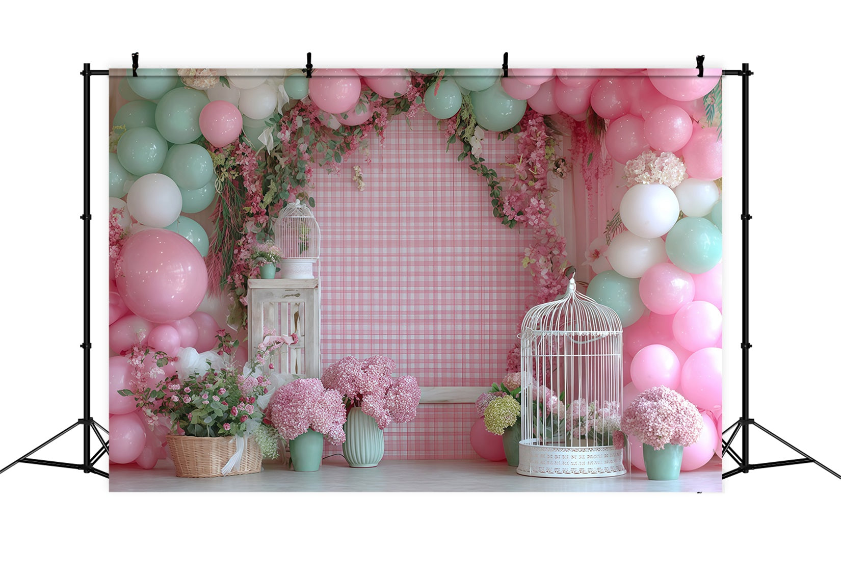 Cake Smash Fotohintergrund Pastellfarbener Garten Ballonblüte Geburtstag Fotohintergrund TWW59-232