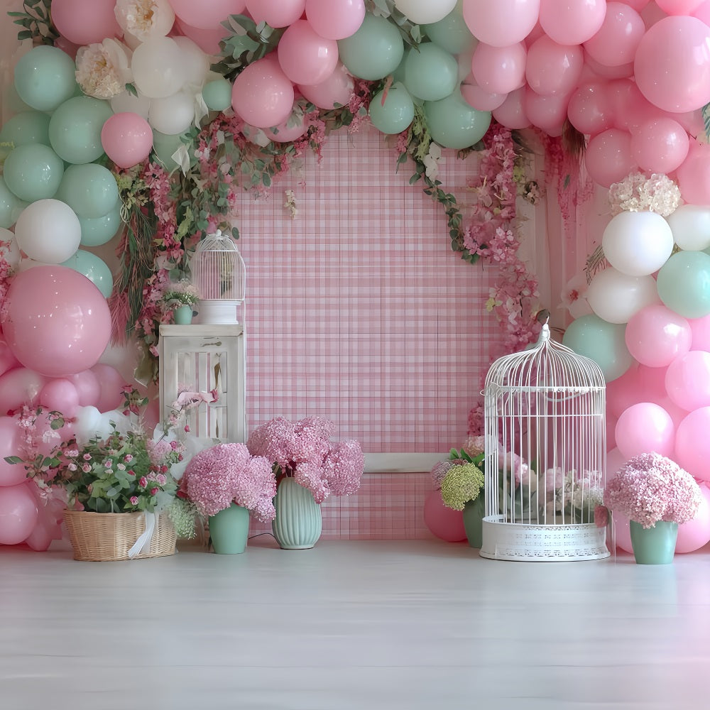 Cake Smash Fotohintergrund Pastellfarbener Garten Ballonblüte Geburtstag Fotohintergrund TWW59-232