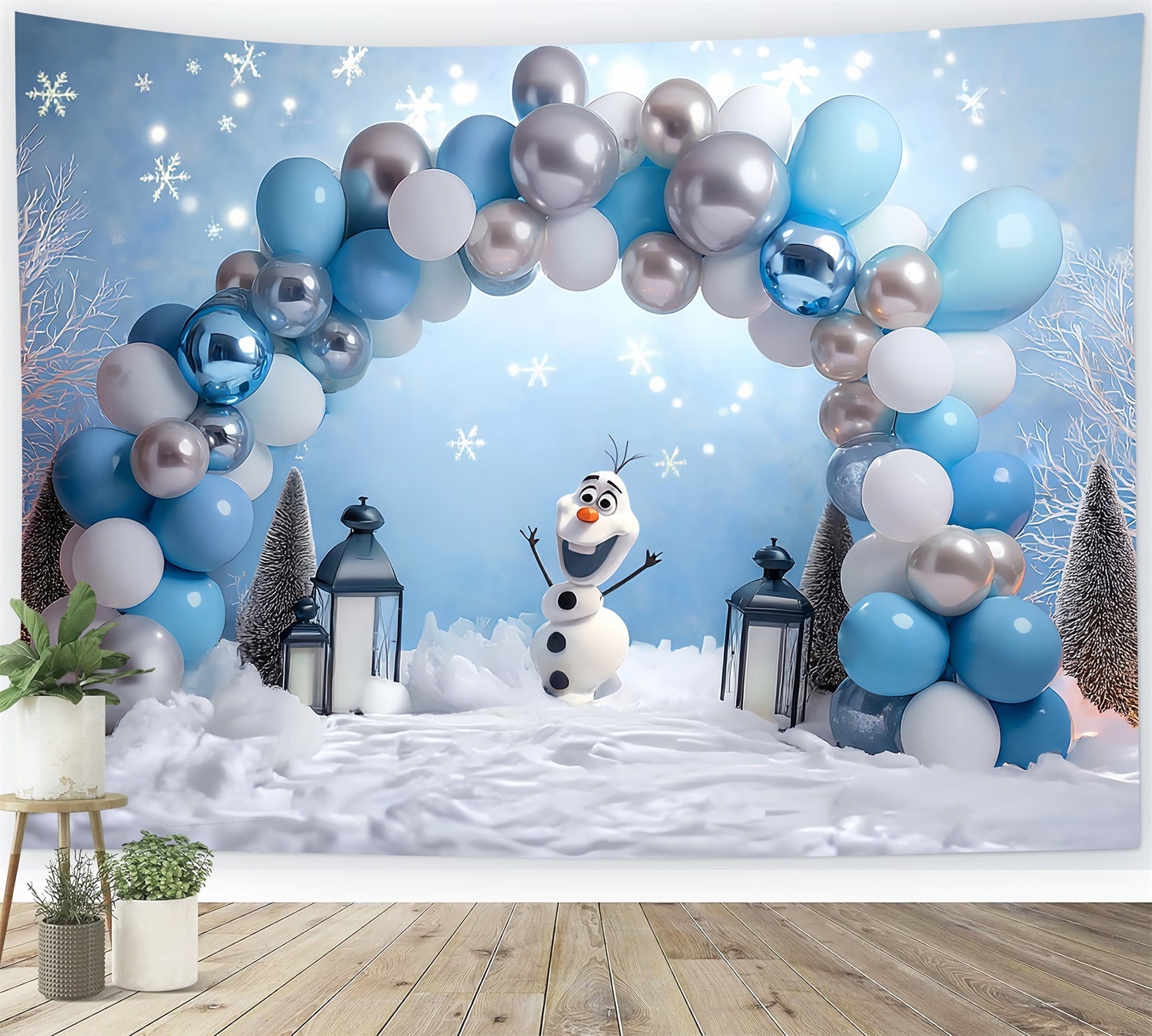 Cake Smash Studiohintergründe Schneemann Winter Ballonbogen Fotohintergrund für Geburtstag TWW59-235
