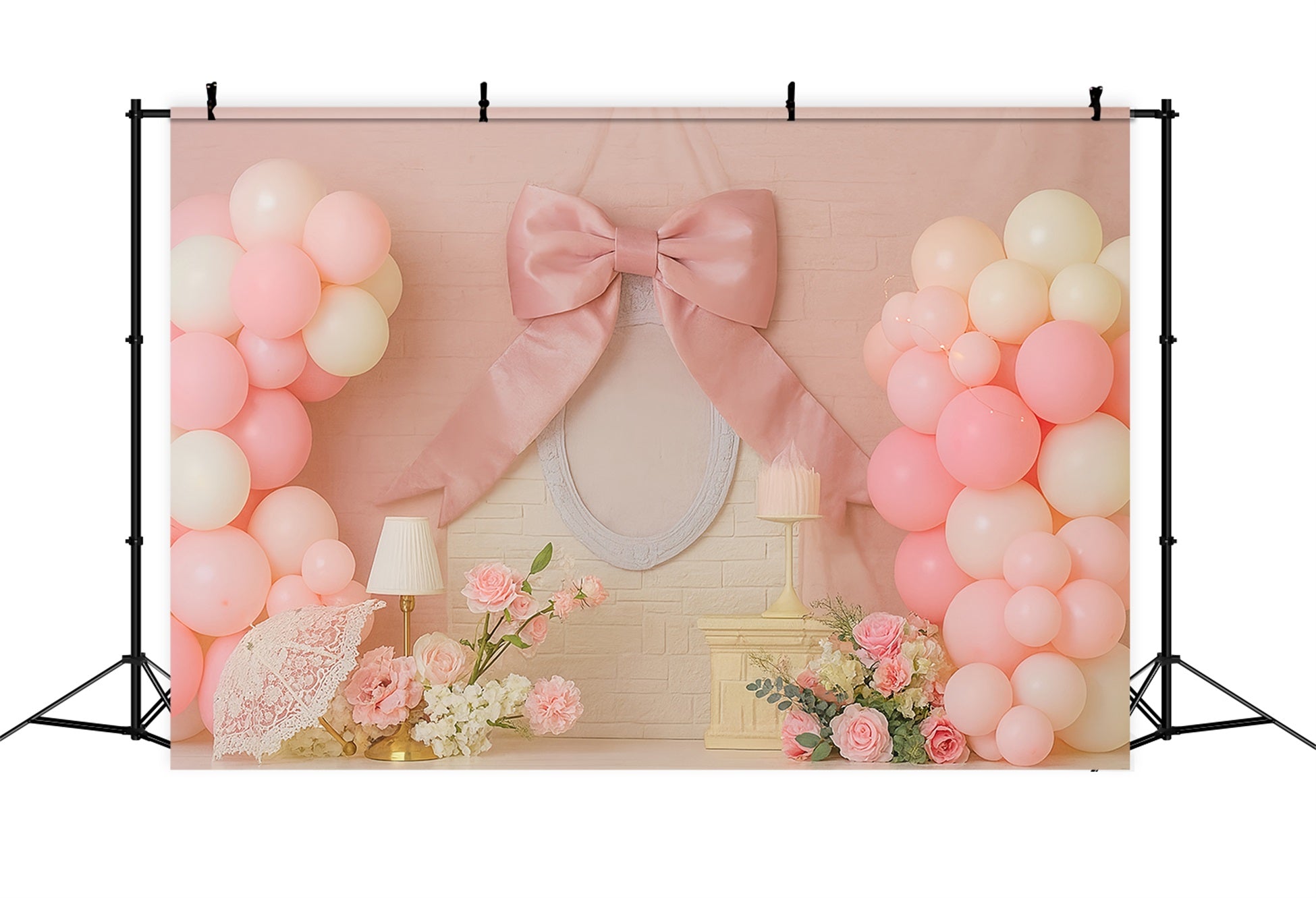 Smash-Cake-Fotohintergrund Rosa Schleifenballons Eleganz Kuchen-Smash-Fotografie-Fotohintergrund TWW59-238