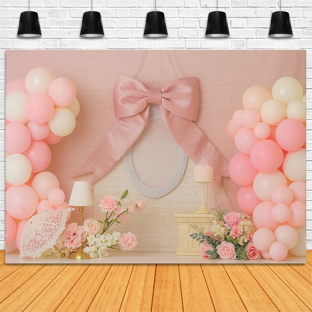 Smash-Cake-Fotohintergrund Rosa Schleifenballons Eleganz Kuchen-Smash-Fotografie-Fotohintergrund TWW59-238