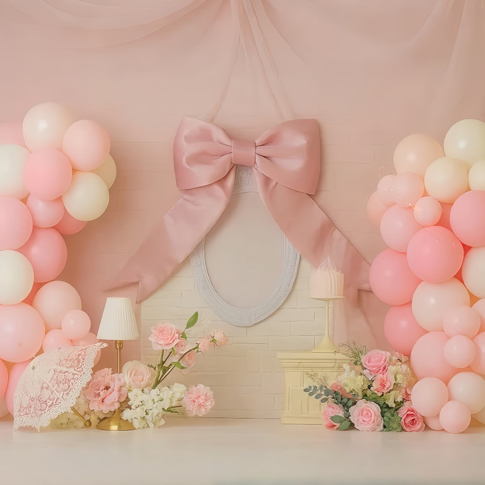 Smash-Cake-Fotohintergrund Rosa Schleifenballons Eleganz Kuchen-Smash-Fotografie-Fotohintergrund TWW59-238