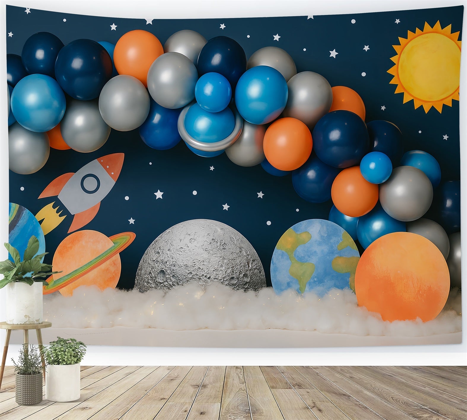 Kuchen-Smash-Fotohintergrund Junge Weltraum Galaxie Rakete Abenteuer Geburtstag Fotohintergrund TWW59-239