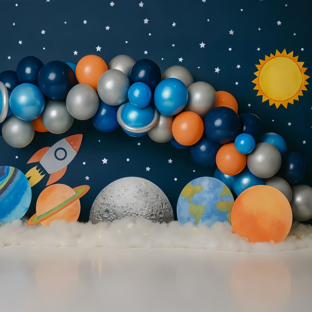Kuchen-Smash-Fotohintergrund Junge Weltraum Galaxie Rakete Abenteuer Geburtstag Fotohintergrund TWW59-239