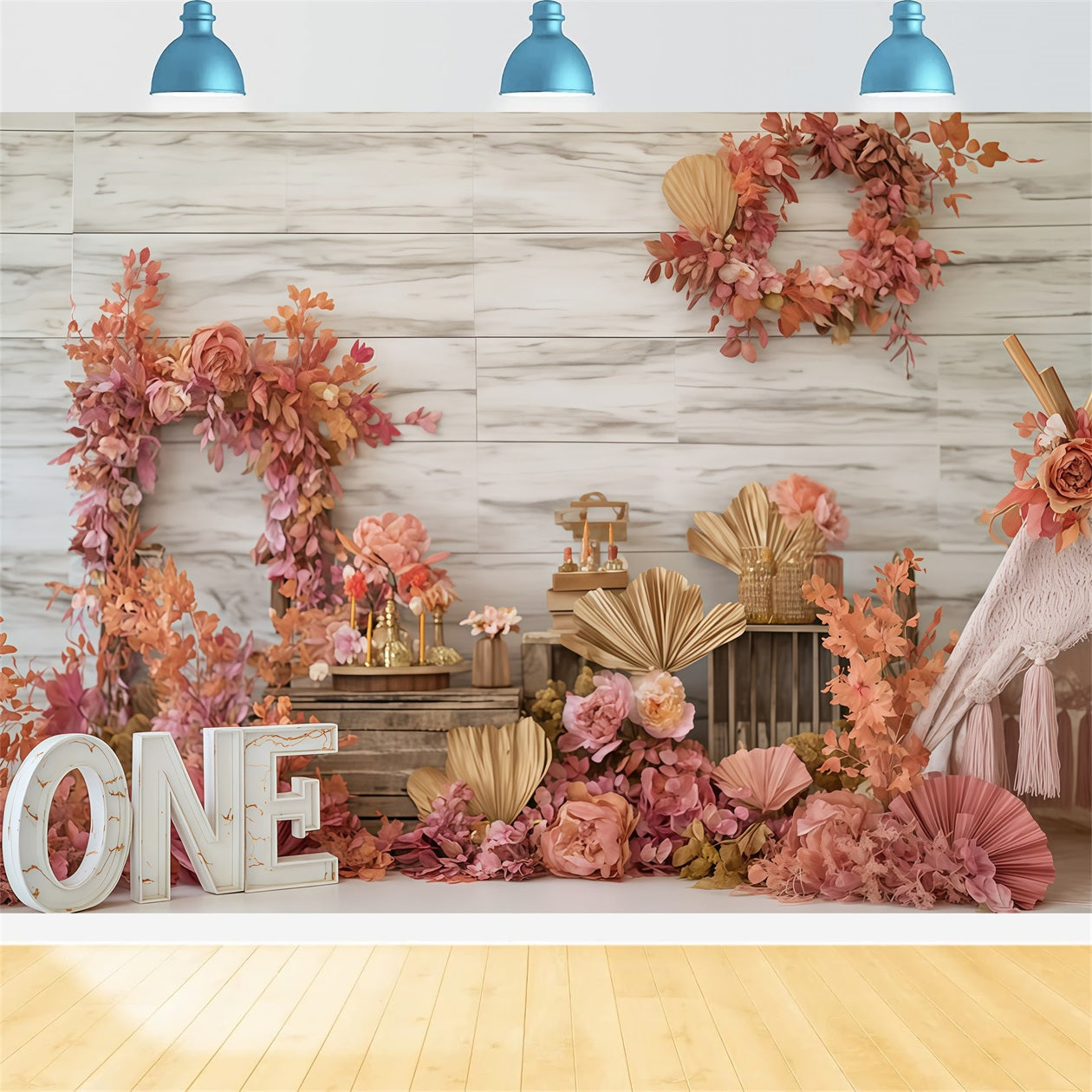 Kuchenfotografie-Studiohintergründe Herbstblumen Rustikaler Charme 1. Geburtstag-Fotohintergrund TWW59-241
