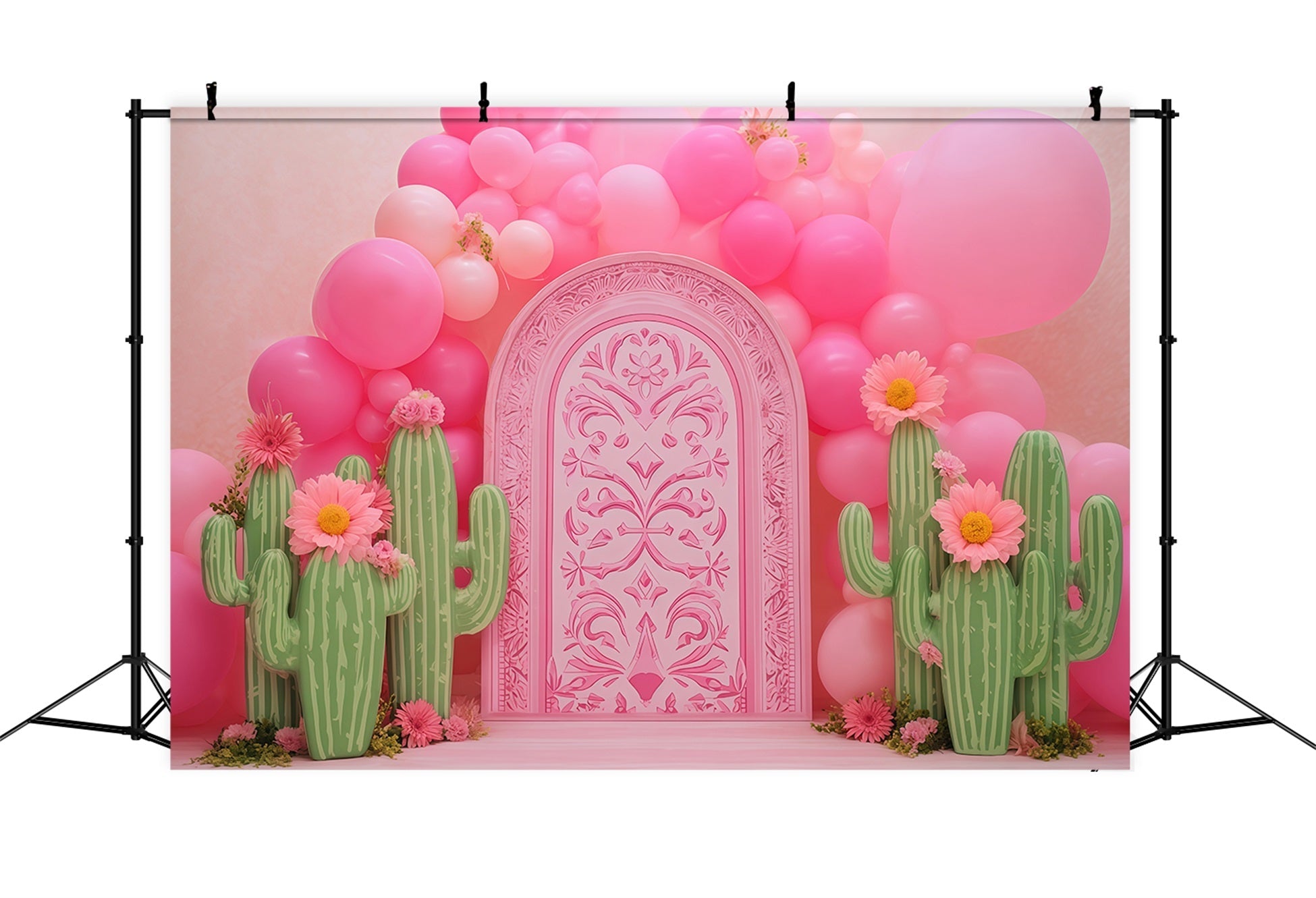 Cake Smash-Fotografie-Fotohintergrund Rosa Kaktus Ballon Garten Geburtstag-Studiohintergründe TWW59-242