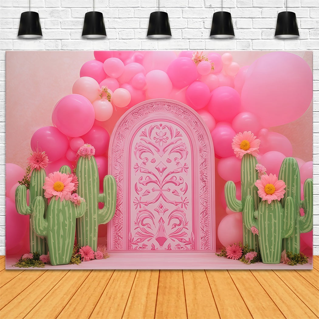 Cake Smash-Fotografie-Fotohintergrund Rosa Kaktus Ballon Garten Geburtstag-Studiohintergründe TWW59-242