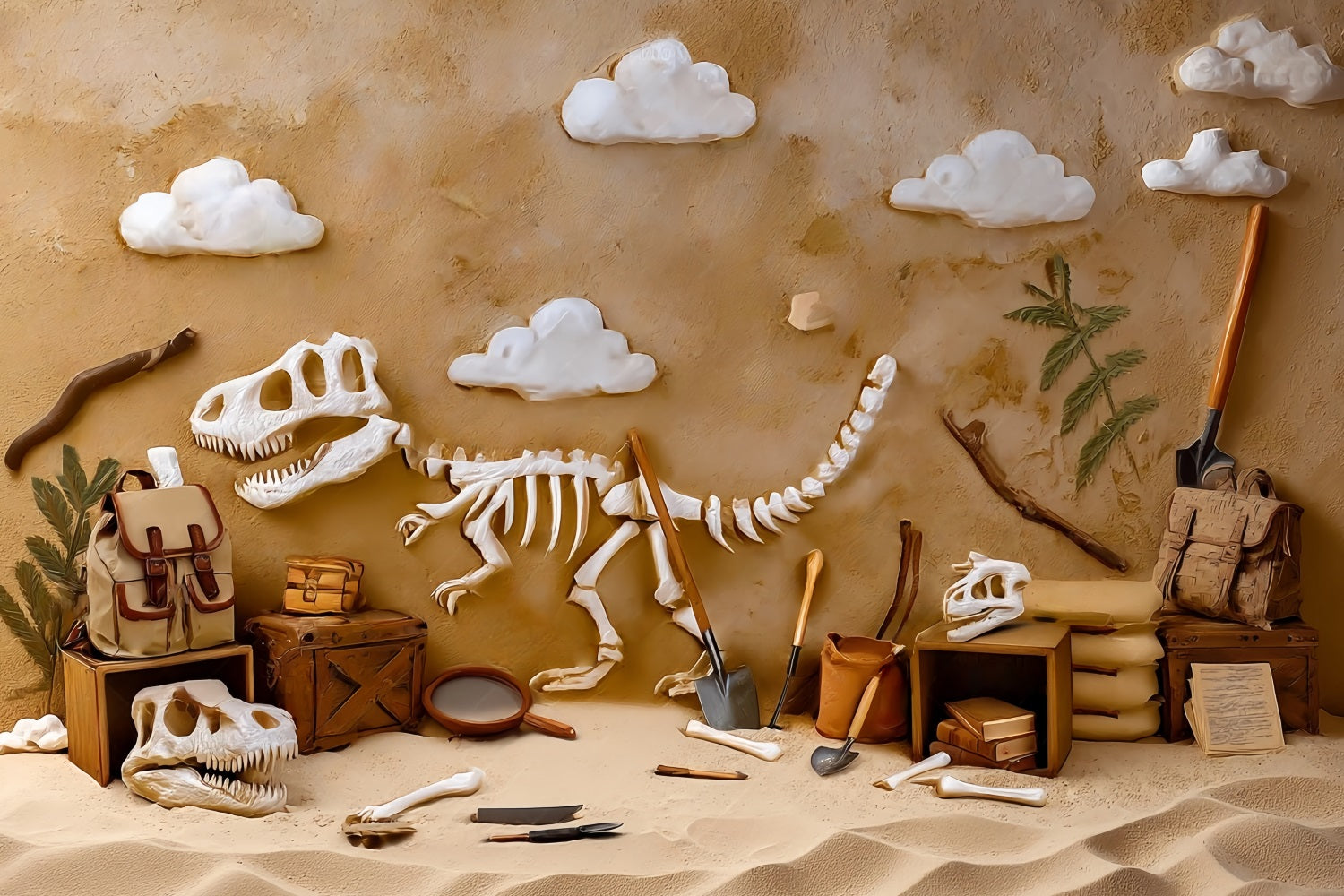 Cake Smash-Fotohintergrund Dinosaurier-Fossil-Abenteuer-Ausgrabung Geburtstagshintergründe TWW59-246