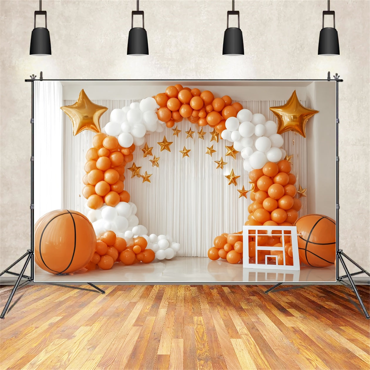 Cake Smash-Studiohintergründe Basketball Star Balloon Arch Fotohintergrund für Geburtstag TWW59-248