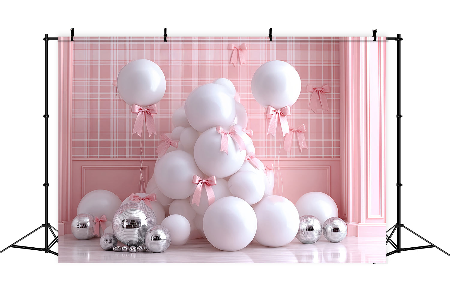 Cake Smash-Fotohintergrund Pink Bow Glam Balloons Smash Cake Fotohintergrund TWW59-249