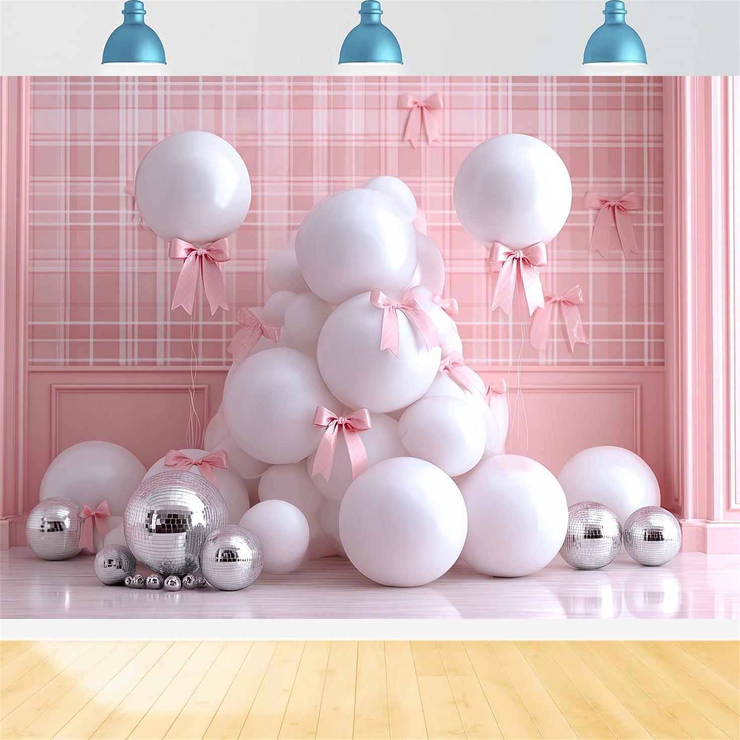 Cake Smash-Fotohintergrund Pink Bow Glam Balloons Smash Cake Fotohintergrund TWW59-249