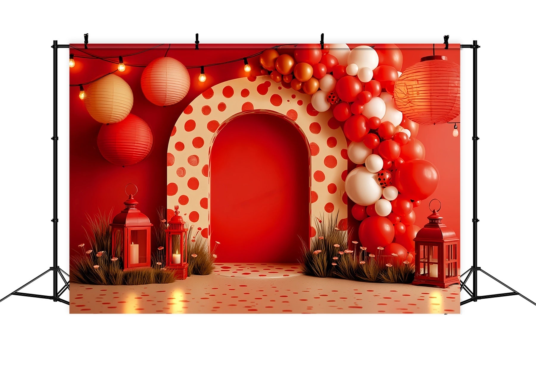 Smash Cake Fotohintergrund Rote Laternen Polka Feier Cake Smash Fotografie Fotohintergrund TWW59-251