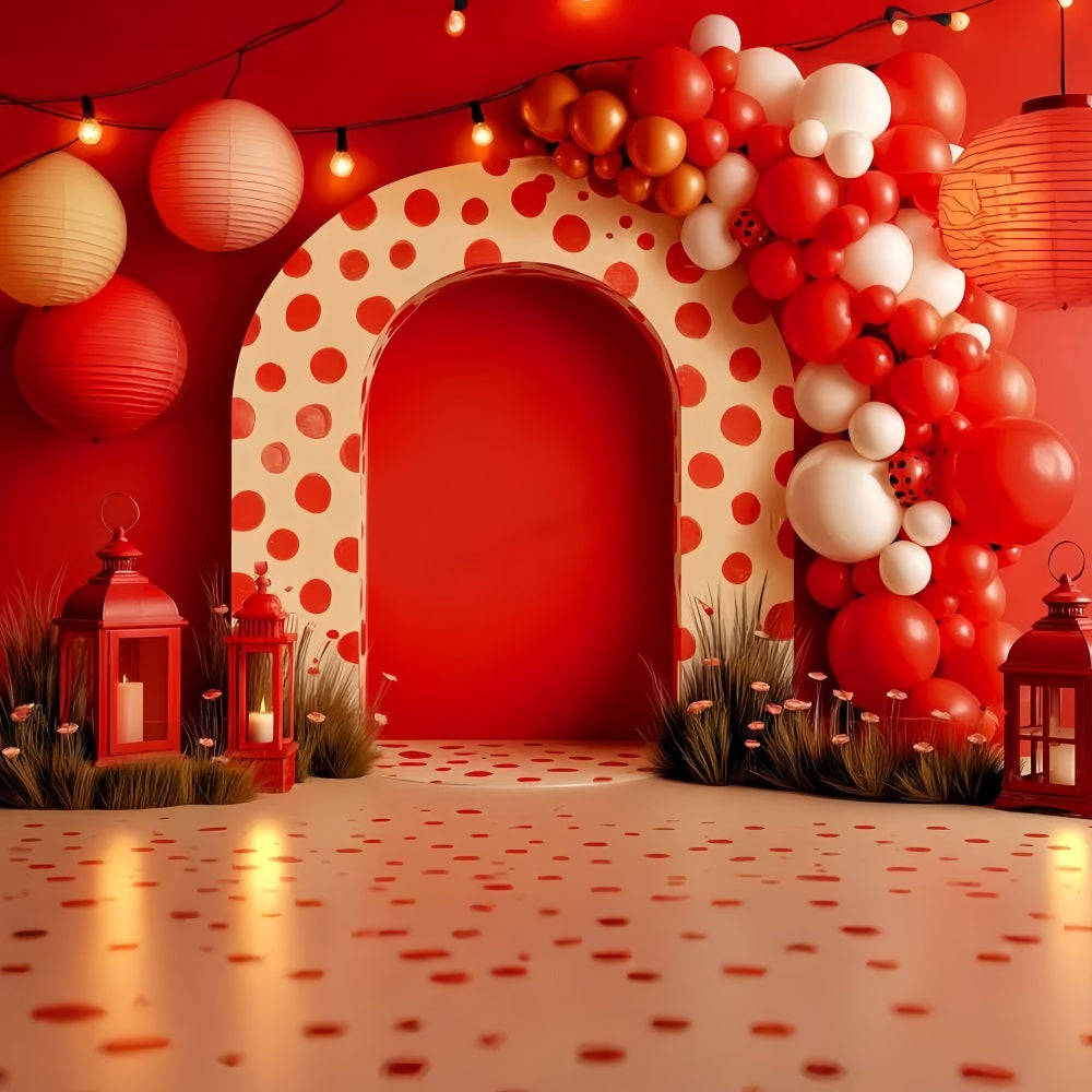 Smash Cake Fotohintergrund Rote Laternen Polka Feier Cake Smash Fotografie Fotohintergrund TWW59-251