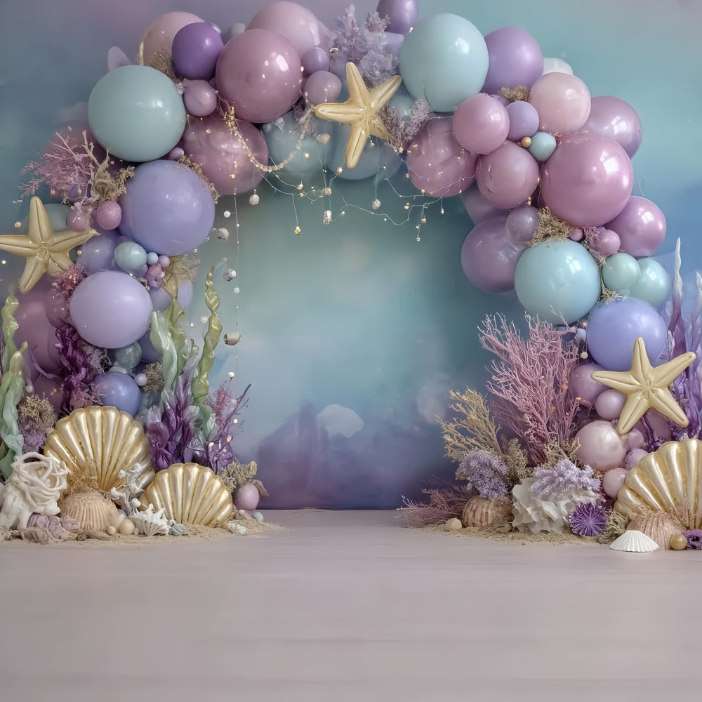 Cake Smash Fotohintergrund Mädchen Meerjungfrau Ozean Fantasie Glow Happy Birthday Fotohintergrund TWW59-253